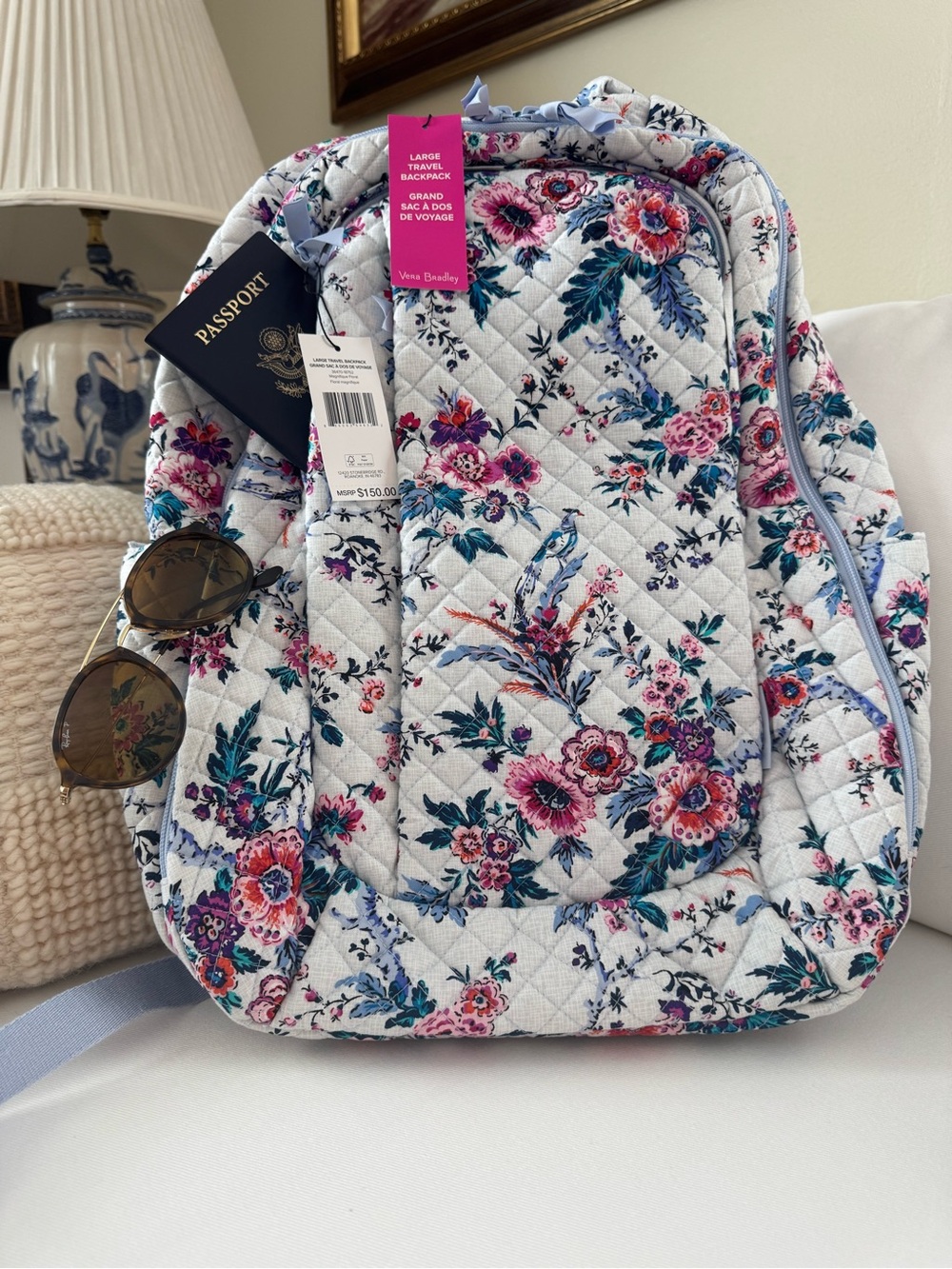 VERA BRADLEY -Cotton Large Travel Backpack Travel Bag, Magnifique Floral- NWT
